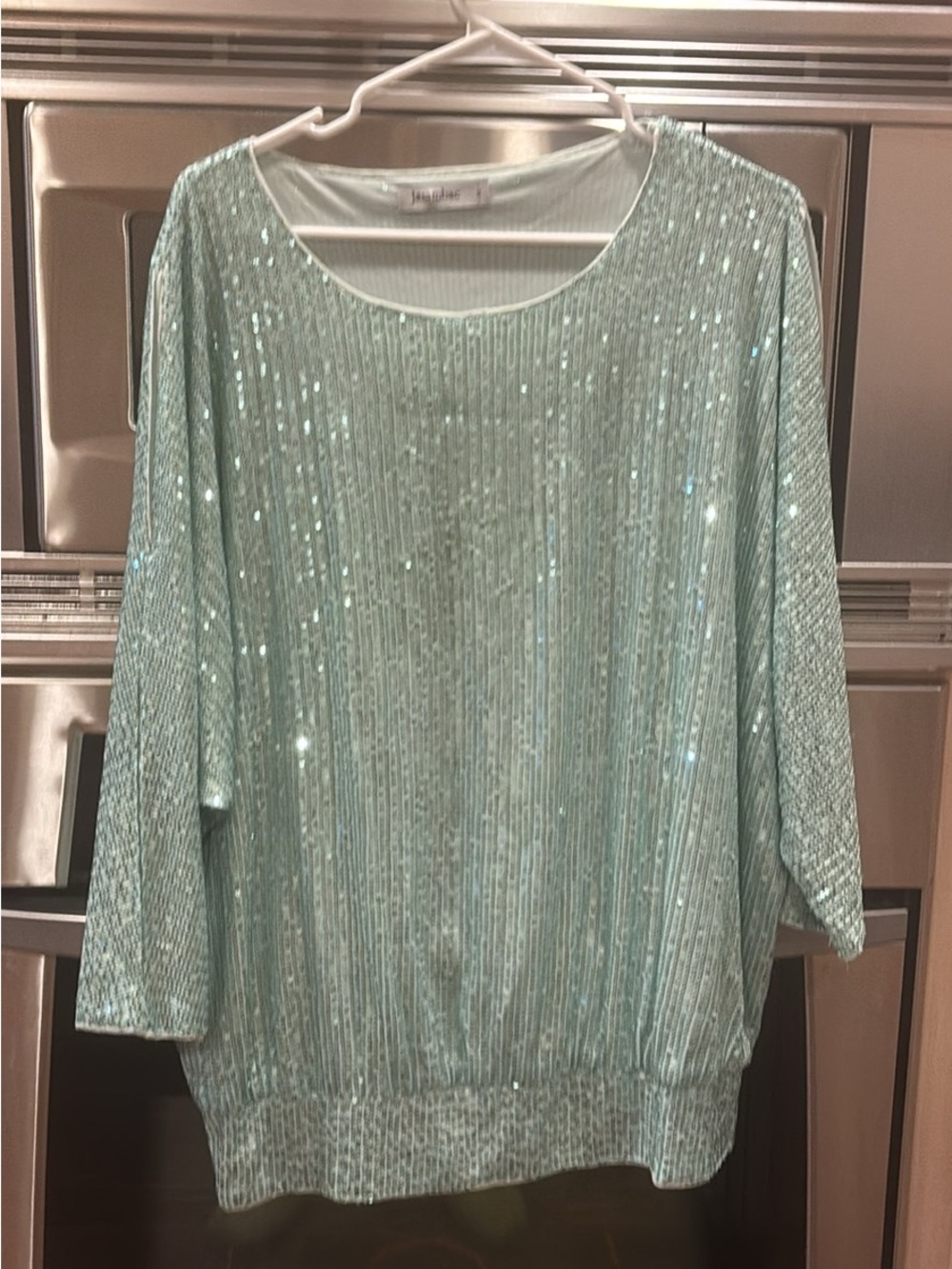 Women's Sequin Pleated Mint Top